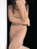 2 Piece Dress Set Office Lady Y2k Crop Tops + Slim Bodycon Midi Skirt Woman Knitted Sweater Fashion Suit Korea 2023 Chic-Outfit
