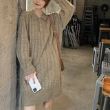 Woherb And Winter Long Sweater Dress Women With 2024 New Lazy Wind Bottom With Knit Skirt Women-Outfit