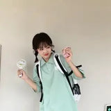 Cute Green Shirt Streetwear Harajuku Cool Japan Embroidery Casual Gothic Tshirt Funny Punk Loose Polo Shirt Tops