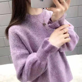 Woherb Sleeve Sweater Female Cocoon New Style Korean Version Foreign Style Versatile Languid Lazy Wind Wears Knit Bottom Unlined Upper Garment Versatile-Outfit