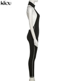 Kliou Solid Halter Jumpsuit Women Sexy Mock Neck Sleeveless Backless Body-Shaping One Piece Jurk High Street Female