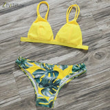 2018 Sexy Swimwear Women Bikini Set Print Leaves Push-Up Padded Swimsuit Low Waist Bathing Beachwear Biquini