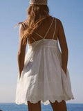 2023 Women Summer Mini Strap Dress Fashion Sweet Solid Embroidery Floral Female Elegant Street Dresses Clothing-Outfit