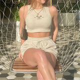 Casual Summer 2021 Tracksuit Women Shorts Set Skinny Print Tops And Mini Biker Shorts Two Piece Set Louge Wear
