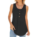 2024 New Round Collar Sleeveless Button Solid Color Casual Women's Top-Outfit