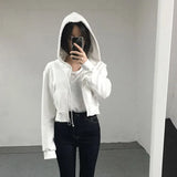 Hat Hoodies Women Spring Crop Top Solid Zip-up Zippers Ins Simple Leisure Loose Womens Outwears Hooded Jogger Korean Daily-Outfit