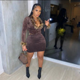 Furry Colllar Velvet 2 Piece Set Women V Neck Plush Sleeve Button Crop Top Mini Skirts Skinny Club Party Rave Outfits Suits-Outfit