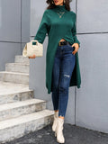 Women's Long Knitted Shirt Spring And Autumn Fashion High-Neck Long Sleeves Under The Fork Solid Color