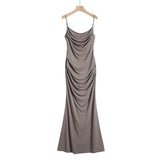 Fashion Women's Dress In Summer French Style Pure Wind Suspender Pleated Micro-Elastic Body-Fitting Hip Dress Fishtail Dress-Outfit