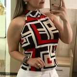 Sexy New Summer Women's Sleeveless Casual Shirt High Collar Hanging Neck Slim Commuter Shirt Five Colors Sizes