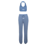 Kliou Sporty Two Piece Set Girl Halter Crop Tops+Drawstring Sweatpants Slim Activewear Casual Gym Workout Fitness Womens