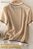 Sleeve Women's Shirt Vintage Square Plaid Tops Printed Ice Silk Shirt New Summer Blouse Ribbed Elegant Women Blouses 18852-Outfit