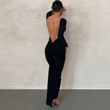 Sexy Backless Long Sleeve Ruched Bodycon White Long Dress Elegant Evening Festival Party Club Women Outfit Wholesale-Outfit