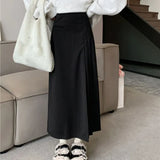 Vintage Pleated High Waist Skirt Women Autumn College Style Suit A-Line Skirt Woman Back Zipper Mid Length Skirts Female-Outfit