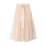 Spring Dress New Bow Tie With High-Waisted Lace Embroidery Splicing Mesh Dress Skirt