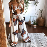 Summer Yoga set Homewear Outfits Butterfly Print Sport Women Sportsuit Two Pieces Sets Workout Outfit Pants Loose