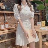 Solid White Shirt Dress Fashion Women Chic Korea Japan Style Girls Clothes Single Breasted Button Feminine