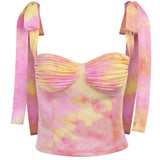 elegant women tie dye tank tops summer sleeveless crop tops bandage straps vintage 2020 streetwear slim female