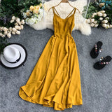 Chiffon Women Long Dress Chiffon Summer Sexy V Neck Spaghetti Strap Backless Split Beach Holiday Dress Casual