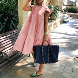 Summer Dress 2022 Casual Loose Short Sleeve Party Dresses Sweet O Neck Ruffled A Line Female Robe Dress Plus Size