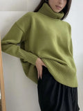 New Knitted Women's Turtleneck Sweater Pullover Fashion Oversize Long Sleeve Loose Ladies Jumper Warm Female Sweaters-Outfit