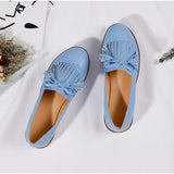 Tassel Bowtie Loafers Woman Slip On Sneakers Ladies Soft PU Leather Sewing Flat Platform Female Shoes All Seasons 2021