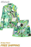 2023 New Women 2 pieces Sets Suits Fashion Summer Print Satin Shirts Tops and Mini Skirts Female Street Suit Clothing-Outfit