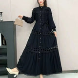 Style Dress Summer Dress Women's Heavy Industry Hollow Lace Splicing Long French Lantern Sleeve