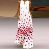 Flower Printed Long Summer Pocket Sexy V-neck Sleeveless Dresses for Women Party Bohemian Ankle-Length Vintage