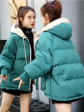 Jacket Women 2022 Parkas Cotton Women's Short Korean Loose Green Hooded Long Sleeve Female Clothing Women's Coat Thick-Outfit