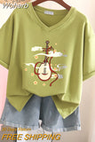 100% Cotton M-6XL T Shirt Chinese Lute Print Tshirt Short Sleeve Women's Top Summer Couple V Neck Oversized T Shirts-Outfit