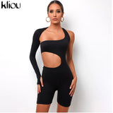 Kliou Asymmetrical Solid Women Rompers Basic Long Sleeve Casual Sportswear Streetwear Female Elastic High Waist