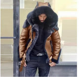 Men's Imitation Leather Plus Thick Fur One Short Zipper Coat Hooded Men's