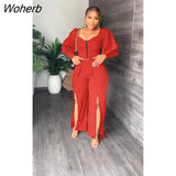 Autumn Fashion Two Piece Set Women Sexy Lanter Sleeve Zipper Top Split Irregular Trousers Two Piece Set Women-Outfit