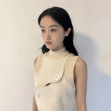 Korean Fashion Irregular Tank Tops Patchwork Chic Crop Tops Japanese Style Designer Clothes Women Knit Vest