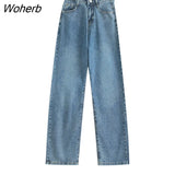 Waist Jeans Women Denim PopularDistressed Vintage BF Simple Wide Leg Trousers Fall Stylish Ins Popular Harajuku New-Outfit
