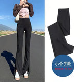 Woherb Micro Bell Pants Slit Slim Slim Small Floor Pants High Waist Autumn Female Slit Suit Long Pants-Outfit