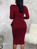 Formal Bow Long Sleeve Solid Knee-Length Office