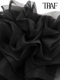 Women Fashion With Organza Ruffle Rib Knit Bodysuits Vintage Straight Neck Exposed Shoulders Female Playsuits Mujer-Outfit