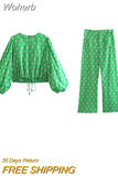 2023 Women Summer 2-Pieces Sets Vintage Print Short Blouses Tops and Trousers Female Street Two Suits Clothing-Outfit