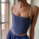 Sexy Woman Sleeveless Strap Bandage Bralette Corset Crop Top Women Casual Backless Black Tank Tops Summer Autumn
