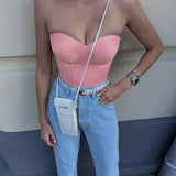 Women's Sexy Strapless Y2K Tube Tops Backless Sleeveless Bandeau Crop Tops Mesh Cute Summer Night Out Corset Top-Outfit