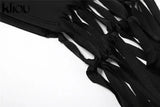 Kliou Tassel Hollow Out Mini Dress Women Sexy Halter Sleeveless Cleavage Backless Lace Up Sheath Skirt Party Clubwear Lady