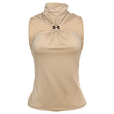 Spring And Summer New Women's Temperament Design Feeling Solid Half-High Collar Sleeveless Vest Slim Slim