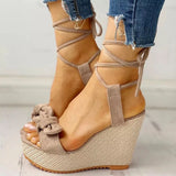 Summer Ankle Strap Women Sandals Platform Wedges High Heel Flock Butterfly Peep Toe Fashion Female Ladies Shoes Zapatos De