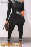 Of Two Fashion Pieces For Women Long Sleeve Slit Letter Print Top & Skinny Pants Set Daily Tracksuit FreteGratis-Outfit