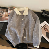 Woherb Winter 2024 New Sweet Fashion Hook Flower Lapel Long Sleeve Sweater Female Loose And Versatile Reduce Age Lace Sweater-Outfit