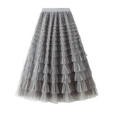 Yarn Lotus Leaf Side Temperament Skirt Women's Dress 2025 Spring And Autumn New Famous Woman Long Dress Thin Cake Skirt