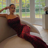 Zebra Print Swing Collar Sleeveless Slip Sexy Maxi Dress 2022 New Fashion Evening Party Women Elegant Streetwear