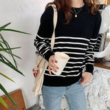 Korean Style Striped Sweater Woman All Match Long Sleeve Knit Pullover Women Autumn Winter Basic O Neck Bottoming Shirt-Outfit